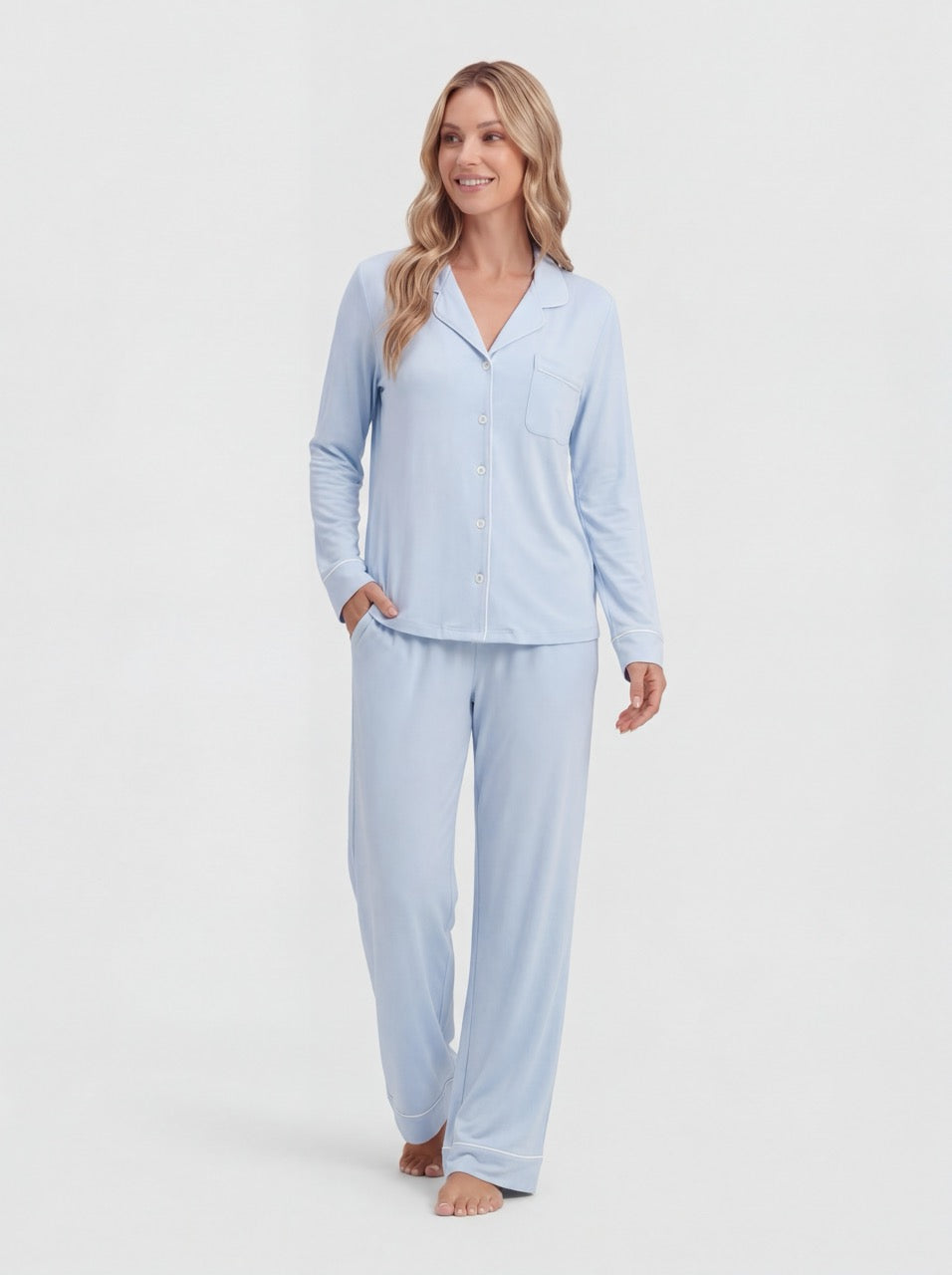 Himmelblauer Bambus-Pyjama